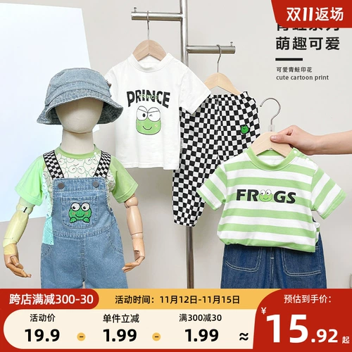 Детский комбинезон, джинсовая футболка с коротким рукавом, шорты, штаны, детская летняя одежда для мальчиков