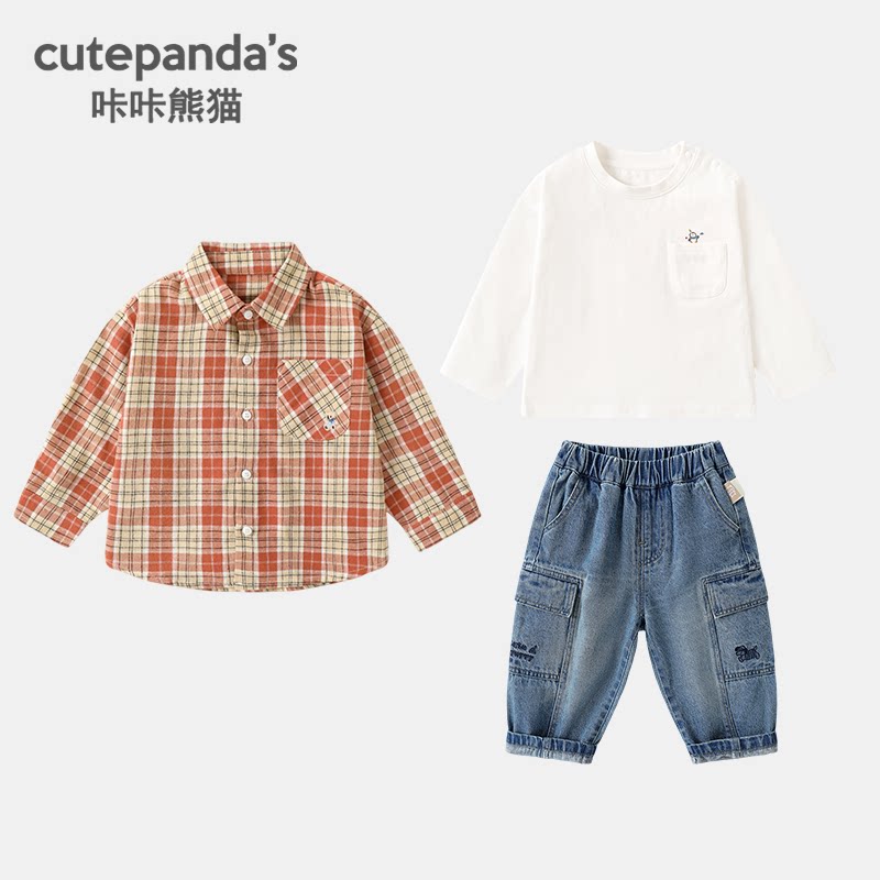 Kaka Panda Boys' Plaid Long-Sleeve Shirt Spring and Autumn Thin Jacket Children's Girls' Cotton Shirt Top — 4
