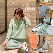 Boys Polo collar sweatshirt and sweatpants suit spring and autumn childrens parent-child baby two-piece set childrens fashion 2618