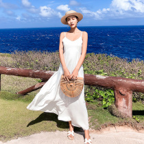 Sanya beach skirt retro backless sexy waist white suspender skirt temperament long fairy dress seaside holiday skirt