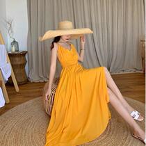 Sanya seaside holiday jumpsuit suspenders slim solid color chiffon skirt sexy elegant skirt long skirt