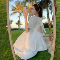Sanya Beach Skirt Photo travel clothes women holiday beach skirt super fairy travel cotton lace dress