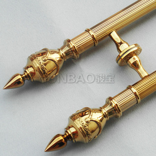 Luxury European-style crown head golden bronze vertical pattern large handle glass door large wooden door hotel handle-329