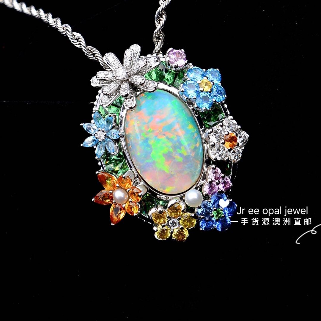 Custom-made Flowers specials Australian Europool natural gem Seven colorful opal pendant ring Dual-purpose