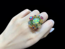 Jewelry custom Australian Natural Black Opal original stone ring 18K gold diamond color treasure necklace female ring pendant