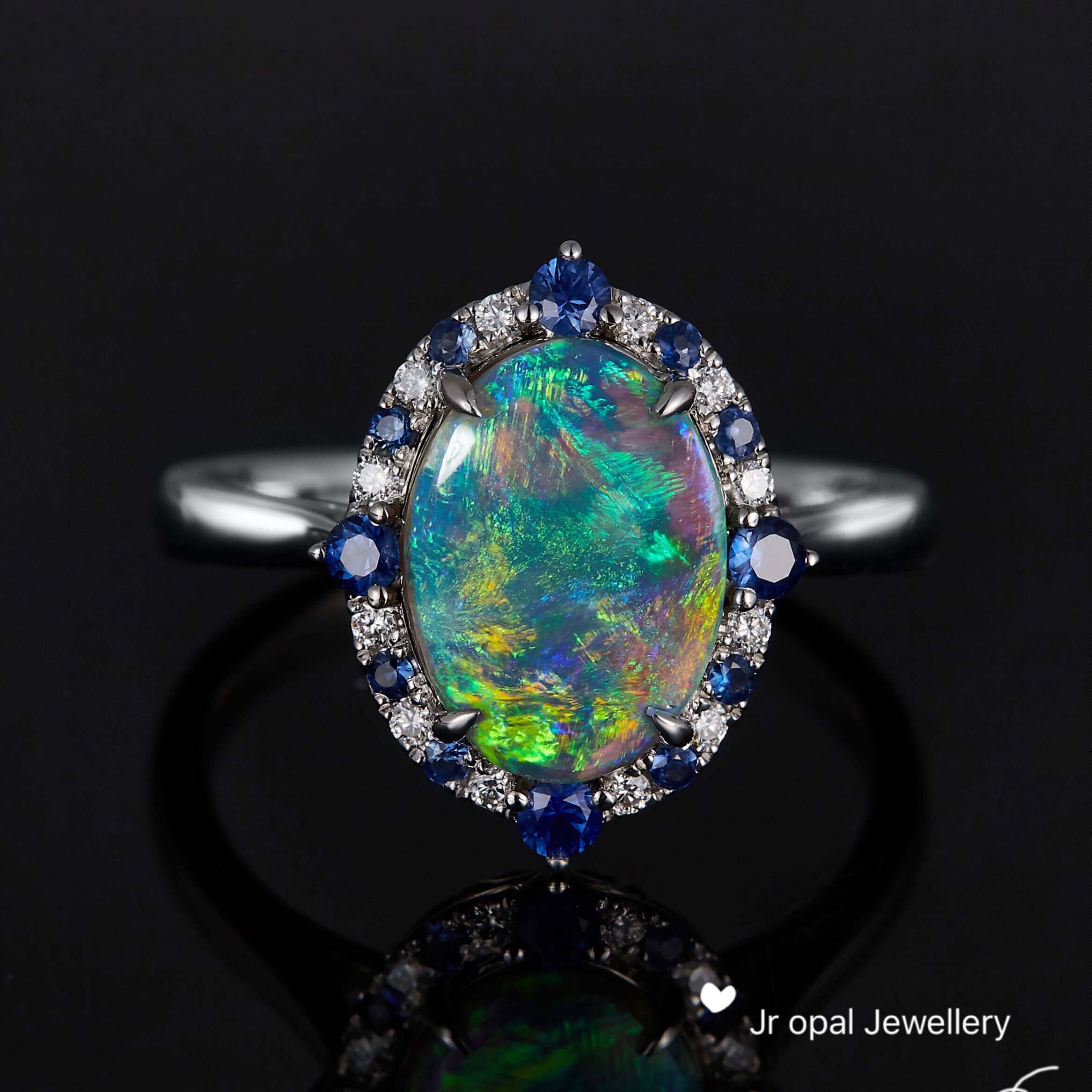 Jewelry Custom Natural Gem Wire Drawing Full Color Black Auberring 18K Gold Diamond Sapphire Inlay Processing