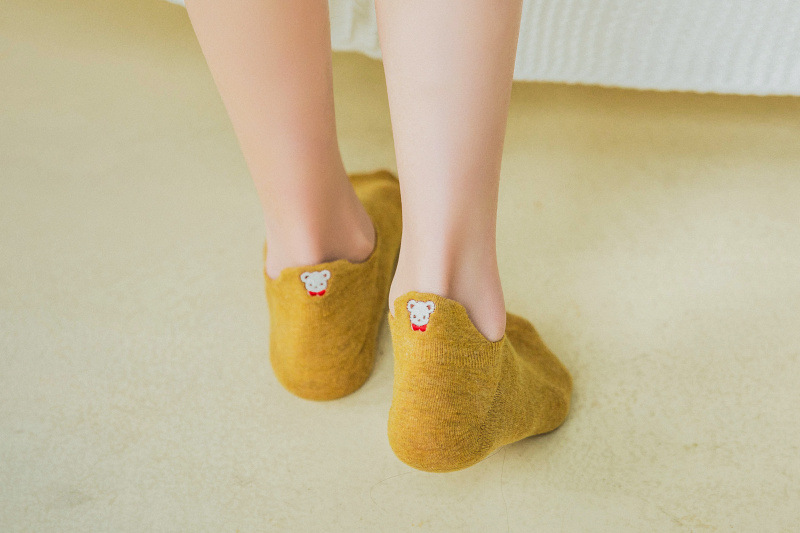 Giày cao gót thêu ba chiều Nhật Bản hoạt hình lady thuyền vớ nữ vớ cotton mùa xuân và mùa thu vớ ngắn nữ thấm mồ hôi - Vớ sợi tre chuyên sỉ lẻ tất vớ đẹp giá rẻ