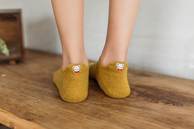 Giày cao gót thêu ba chiều Nhật Bản hoạt hình lady thuyền vớ nữ vớ cotton mùa xuân và mùa thu vớ ngắn nữ thấm mồ hôi - Vớ sợi tre chuyên sỉ lẻ tất vớ đẹp giá rẻ