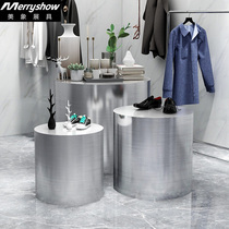 Beauty Elephant Clothing Shop Shop Window Swing Table Water Table Display Table Wire Drawing Stainless Steel Middle Island Display Table Round Table