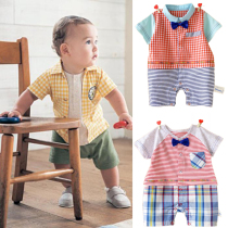 Baby short sleeve jumpsuit male baby Summer clothes ha clothes full moon 100 days Photo bow tie small dress newborn clothes