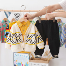 Boys spring suit small and medium-sized childrens foreign autumn baby long-sleeved sweater pants three-piece dress