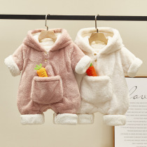 Baby cotton padded clothes for men and women baby thick plus velvet winter newborn cotton-padded jacket long sleeve jumpsuit winter out clothes