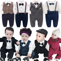 Autumn and winter baby gentlemans dress Ha clothes male baby one year 100 days cotton newborn full moon suit