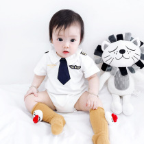 Baby summer clothes newborn male and female baby cute captain shape triangle climbing clothes tie shirt shirt