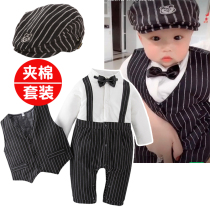 Winter baby ha clothes male baby thick gentlemans dress one-piece dress full moon dress cotton birthday suit