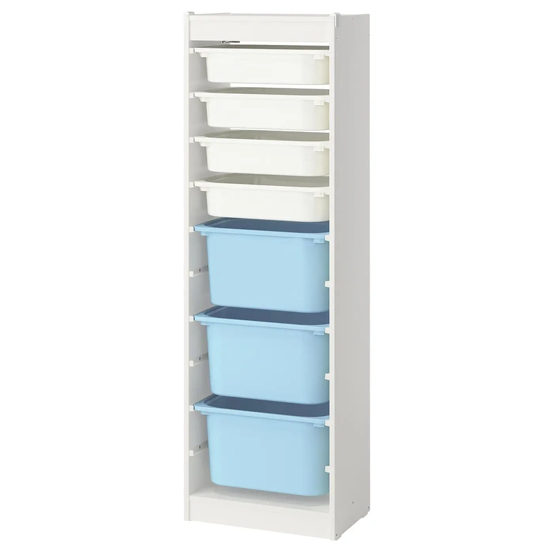 Genuine Ikea Shufaite Storage Combination with Box, White, White/Light Blue, 46X30X 146cm