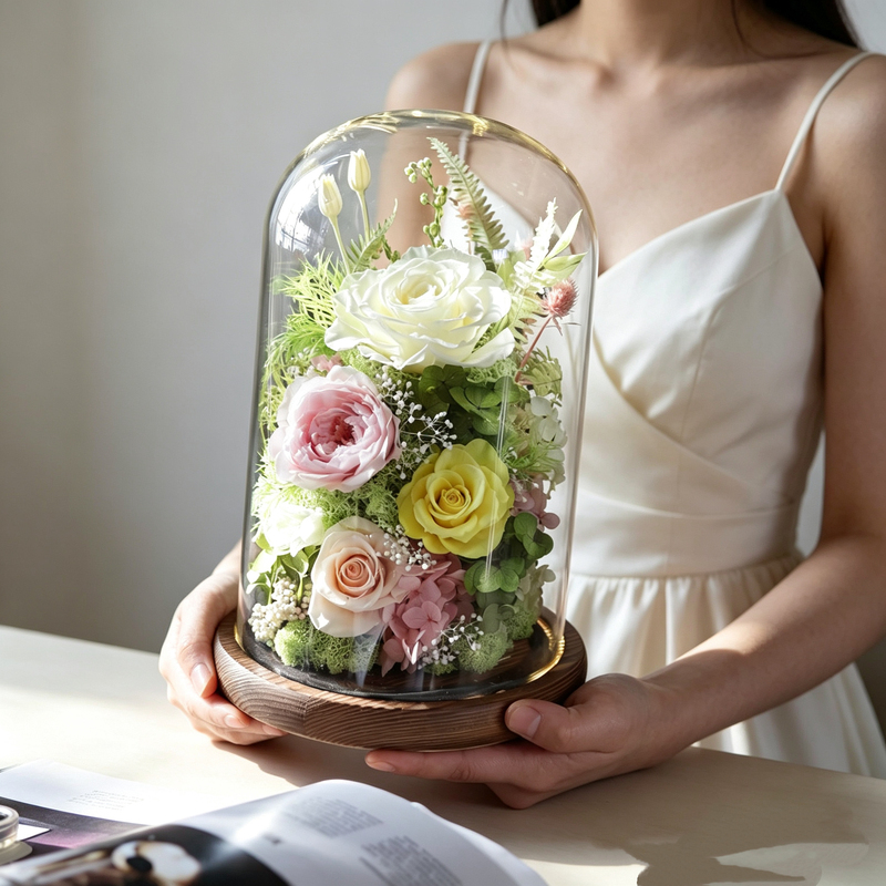 Rose Eternal Flower Gift Box with Lighted Glass Cover Home Gift Preserved Flower Ornament Creative Desktop Living Room Tv Cabinet Rose Eternal Flower Gift Box with Lighted Glass Cover Home Gift Preserved Flower Ornament Creative Desktop Living Room Tv Cabinet
