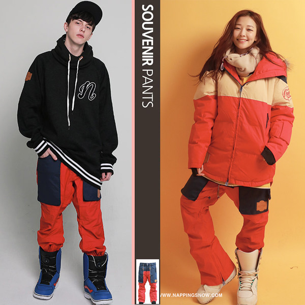 17 18NAPPING Korean winter men and women fashion snow land single double board anti-snow hip thickened ski pants