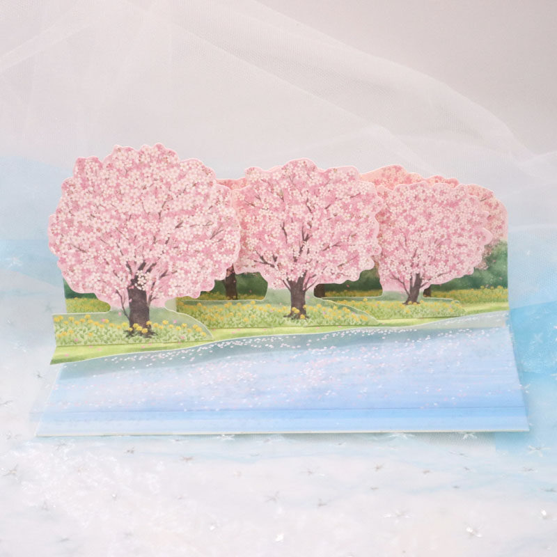 Japanese simple pvc spring cherry blossom three-dimensional greeting card rape flower serene beauty