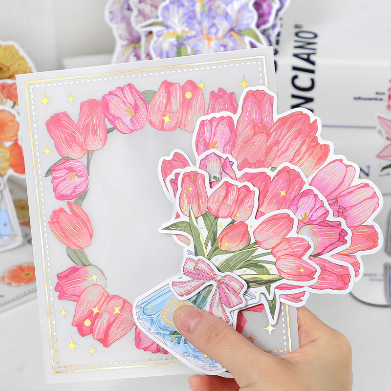 Blessings of Flowers Series Three-dimensional Bronzing Greeting Cards Teacher's Day Thank You Teacher Festival Hand-painted Romantic Universal Card