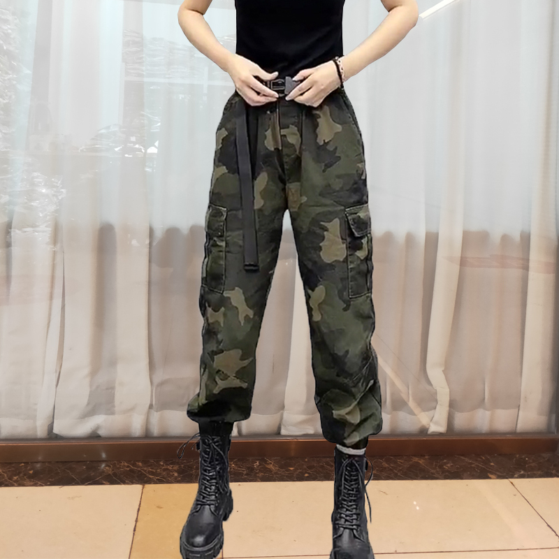 Camouflage Cargo Pants for Women, New Spring and Autumn Style, High-Waisted, Loose, Slimming, Jogger-Style, Harem, Sports, Casual, Square Dance Camouflage Pants