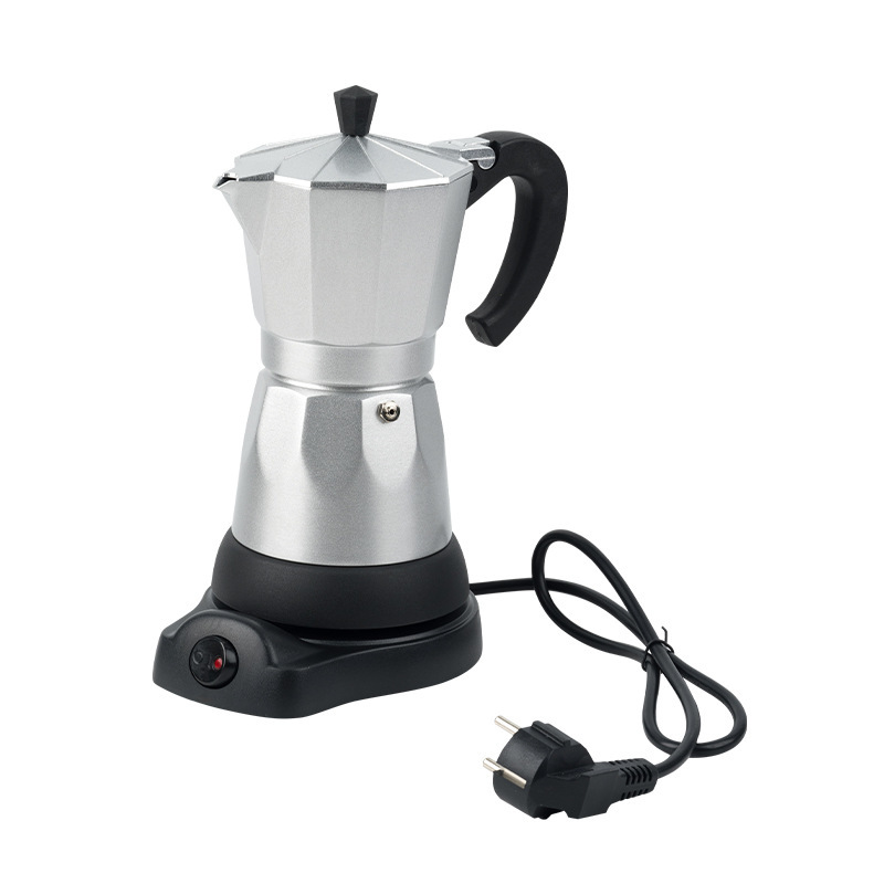 American-Style 110V Electric Moka Pot with Built-In Base, Electric All-Aluminum Coffee Maker, Retro Household Coffee Set, Coffee Pot