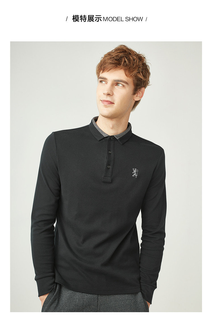 Giordano Polo Men Victory Lion King Thêu tay áo dài POLO01018655 áo thun cotton nam