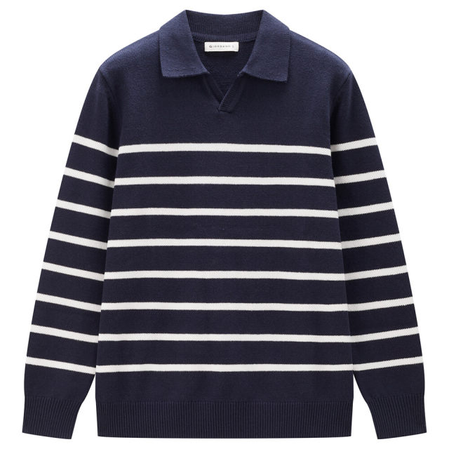 Giordano sweater ຂົນສັດຫນາຂອງຜູ້ຊາຍ contrast striped lapel pullover sweater 18053906