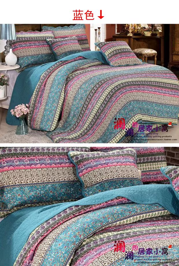 Đỏ Xanh bông chắp vá Quilt là giường ba mảnh bao gồm một gia đình bốn người áp dụng tấm gối giường váy cotton - Trải giường ga giường 1m2x2m