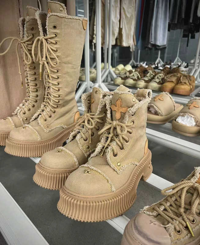 Zhang Xiaofei Style Cross-Pattern Biscuit Black-Brown Martin Boots Thick-Soled Height-Increasing Desert Western Cowboy Short Boots for Women