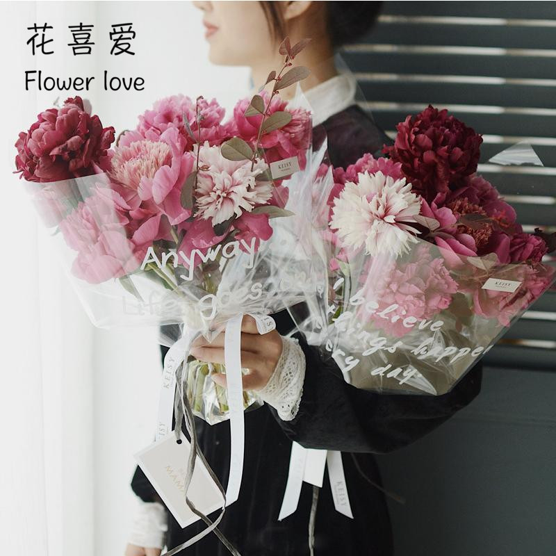 Flowers loved 20 sheets of net red OPP English thickened waterproof transparent glass paper Fresh flower shop bouquet wrapping paper material-Taobao