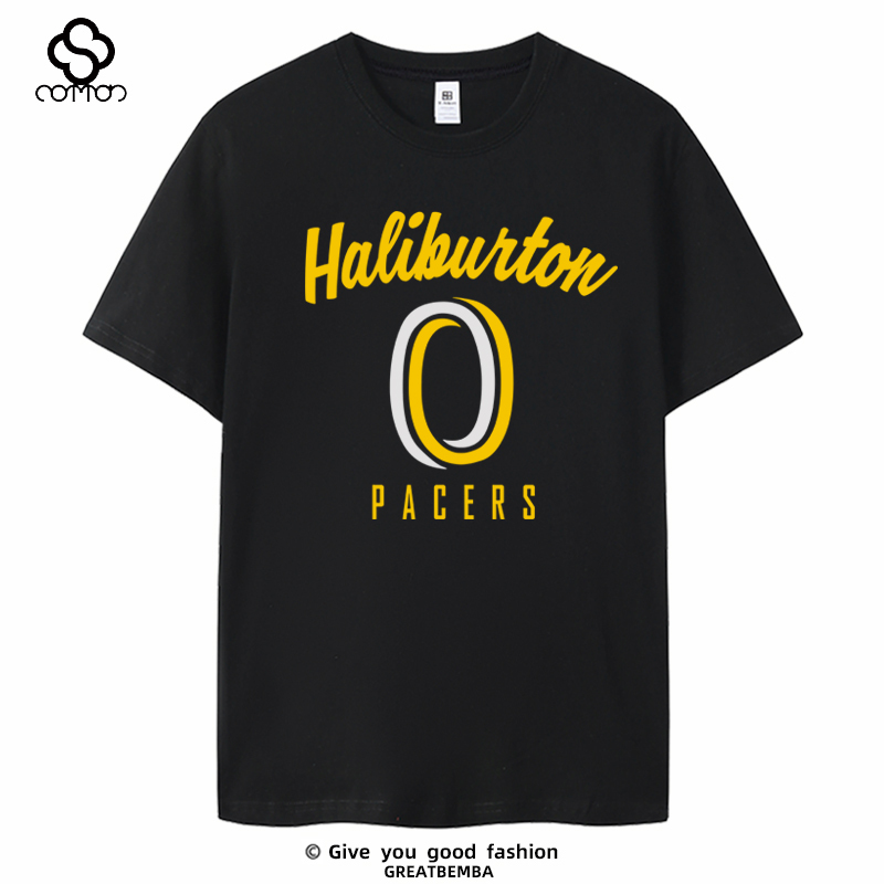 Summer Basketball Star Lettering Pacers Haliburton T-Shirt No. 0 Short-Sleeved Large Size Casual Haliburton