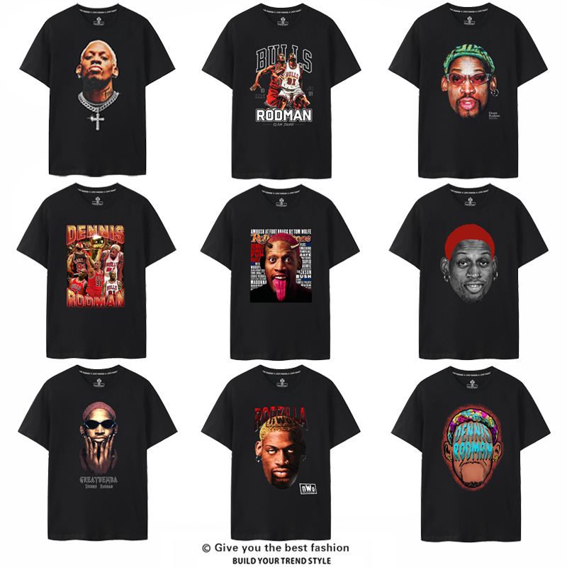 Dennis Rodman Short-Sleeve T-Shirt Men's Trendy American Street Hip-Hop European and American Style Casual High Street