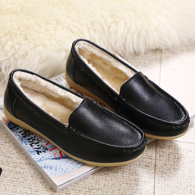 2021 autumn and winter new cotton warm and comfortable peas shoes casual plus velvet flat nurse shoes driving mother shoes