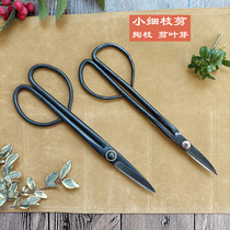 Quaint gardening small branch shears bonsai twigs cut and longer potted cut leaves and buds scissors branches and leaves shears
