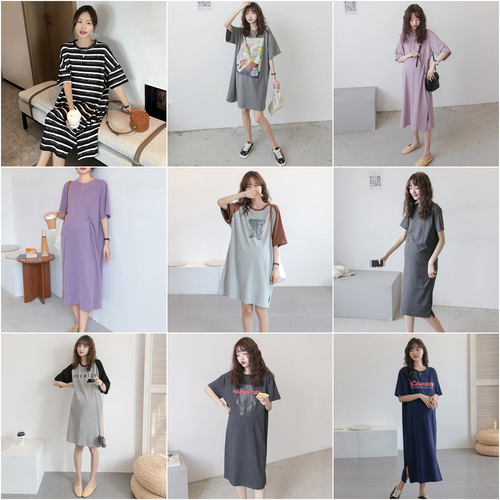 Pregnant women's T-shirt dress middle edition of pure cotton spring and summer style loose casual alphabet mom short sleeve Han edition