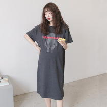 Gestational Woman Dress T-shirt Dress Medium Long pure cotton spring Summer style Loose Casual Letters Skirt Tidal Moms Short Sleeve Round Collar