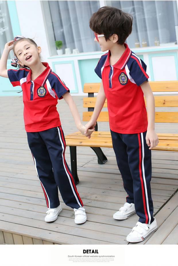 Quần áo mẫu giáo mùa hè quần ngắn tay đồng phục học sinh lớp Anh quần áo bé trai và bé gái trung tính phù hợp với cotton - Đồng phục trường học / tùy chỉnh thực hiện áo đồng phục học sinh