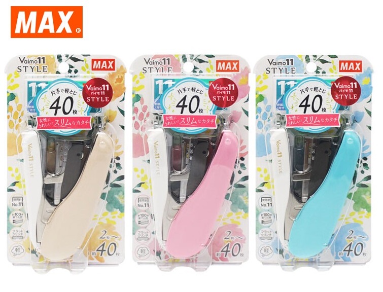 Japan Max Vaimo Stapler Hd-11Flsk Macaron Color Flat Staples No. 11 with Staple Remover