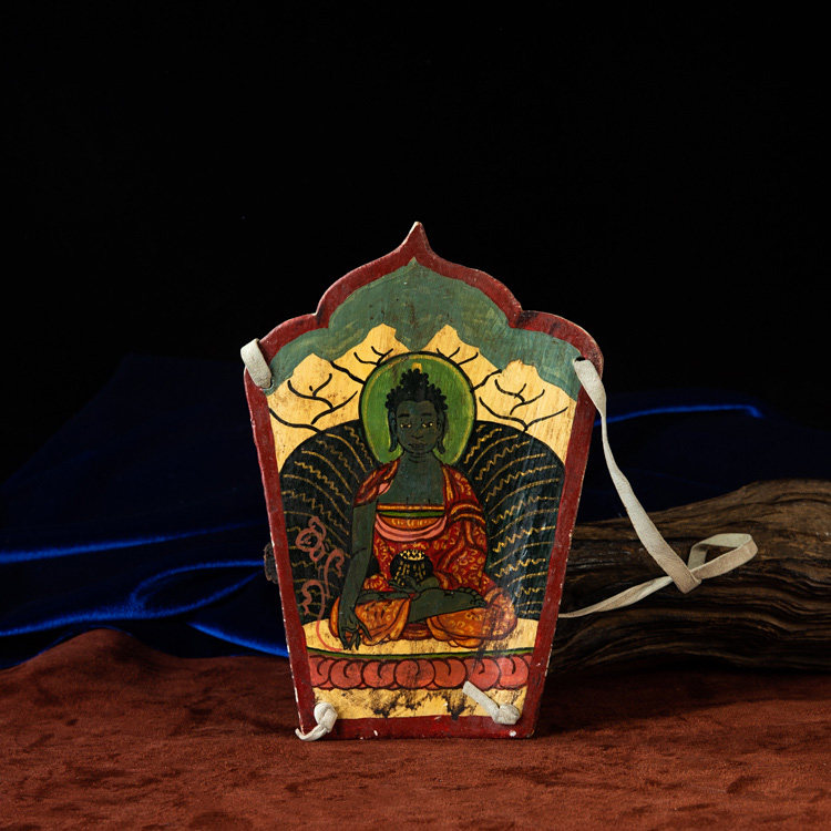 Tibetan old worker natural mineral color material painted thangka pharmacist Buddha portrait with bone thangka zaka listing