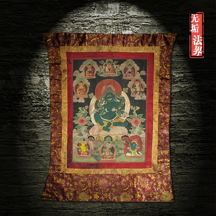 Tibet Old Tangka Green Finance God Old Mine Color Clay Paint Hand Painted Tang Qizhen Collection dedicated to the Town Residence Mural