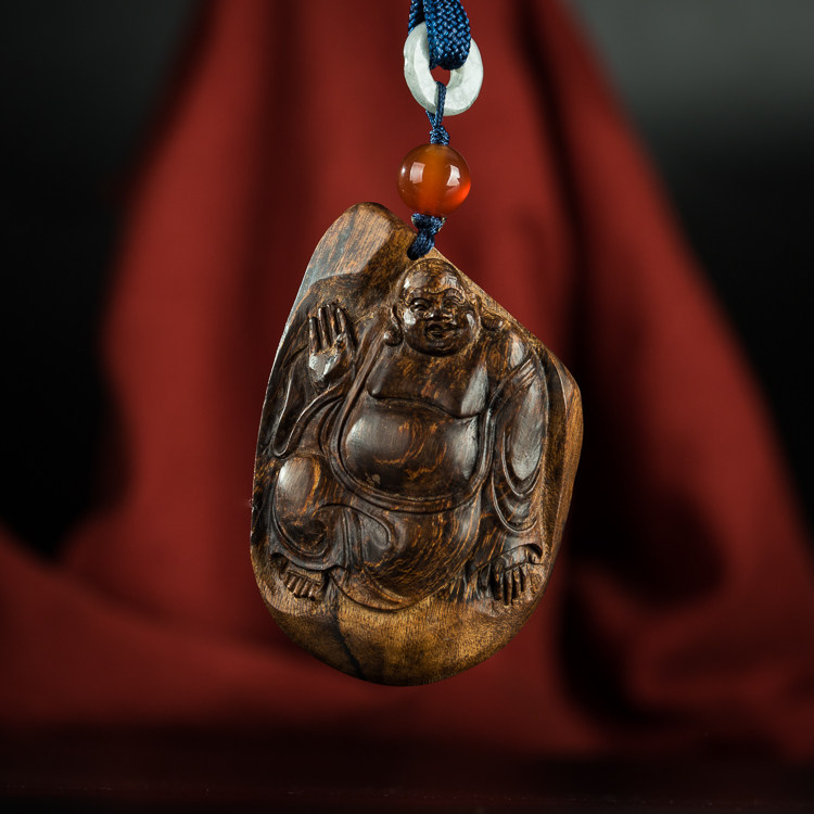 Natural Indonesian star state carved Maitreya Bodhisattva Wild Agarwood pendant pendant necklace handle piece fragrant fragrance