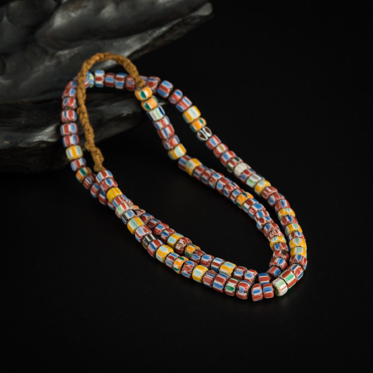 Buddhist Seven Treasures 16th century European Trade Beads Old Chevy Bead necklace Old Glass necklace Long string Ancient bead collection