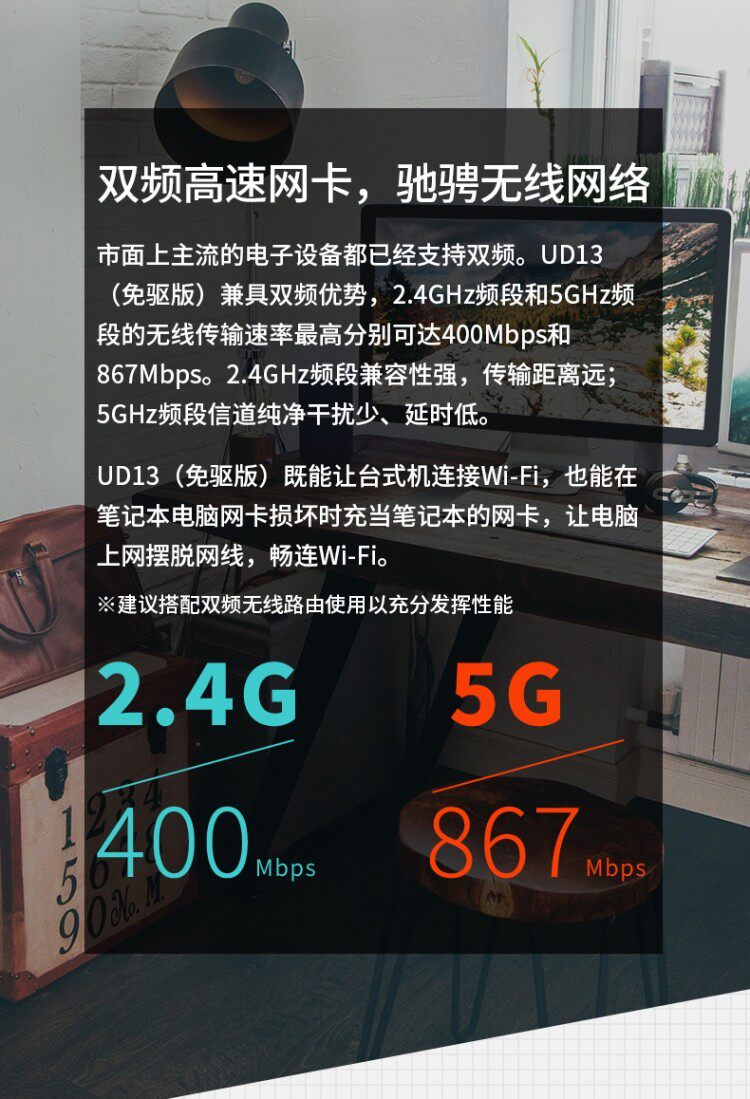 Адаптер USB 水星ud13免驱版1300m迷你双频usb以太网无线网卡台式笔记本wifi Mercury