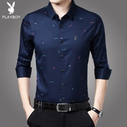 Playboy thu đông sơ mi dài tay nam cộng với nhung dày trung niên kinh doanh áo cotton size lớn