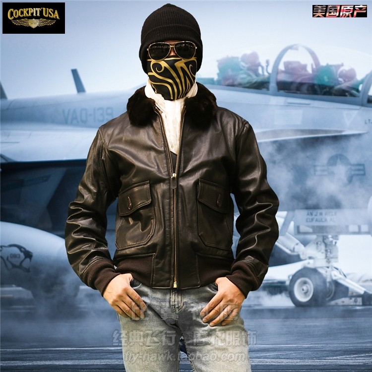 Cockpit USA American Original Plant Authorized Agent Classic Navy Air Soldier Mountain Goat Leather G1 Flight Leather Jacket