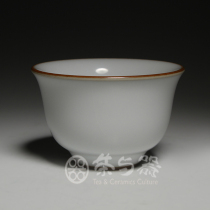 Taiwan pottery artist Ru kiln Moon White purple mouth iron foot flip cup iron tire opening handmade comparable to Tianyu kiln