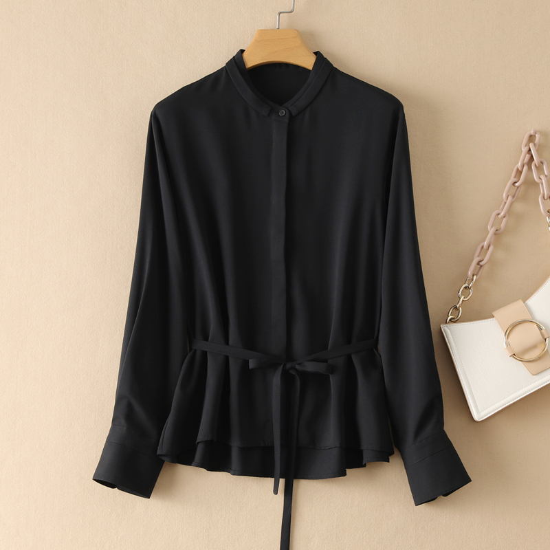 French-Style Stand-Up Collar Shirt Top for Women, 2025 Spring New Style, Tie-Waist, Slimming, Commuter-Friendly, Wrinkle-Free Long-Sleeve Shirt French-Style Stand-Up Collar Shirt Top for Women, 2025 Spring New Style, Tie-Waist, Slimming, Commuter-Friendly, Wrinkle-Free Long-Sleeve Shirt