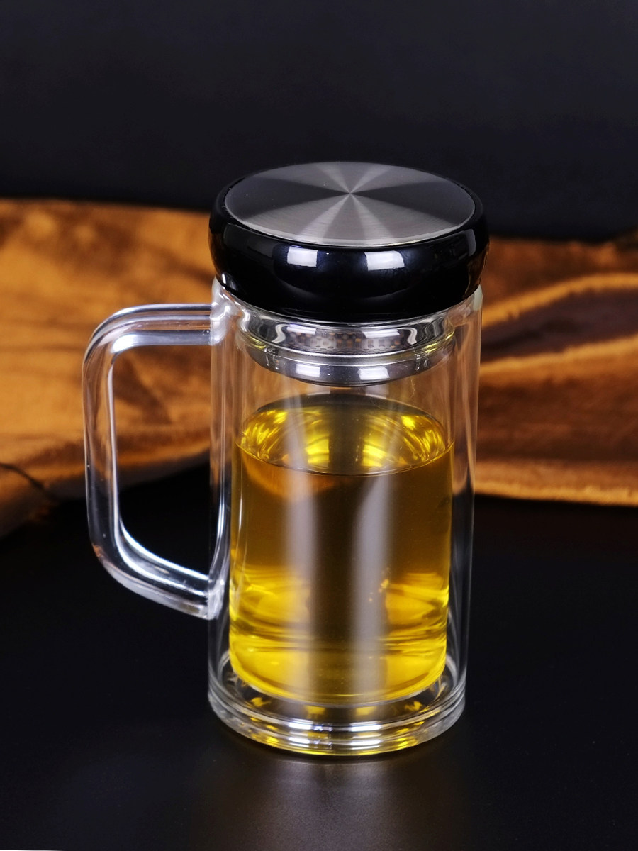 Comforter double-layer glass custom belt put home large capacity office filter tea men's drinking cup