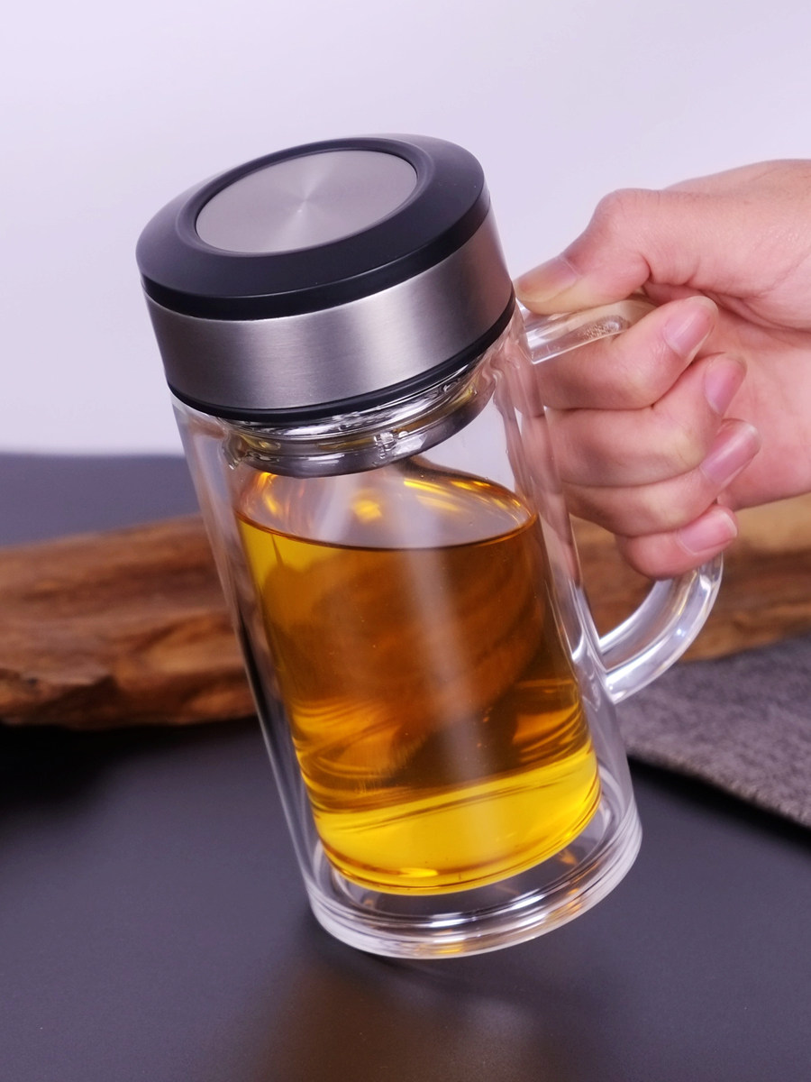Cup heat insulation men's office belt cover filter Household large capacity double-layer glass custom drinking tea cup
